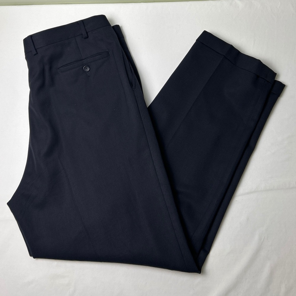 Joseph & Feiss Mens Pleated Cuffed 100% Wool Dress Pants Size 38x32 Navy Blue